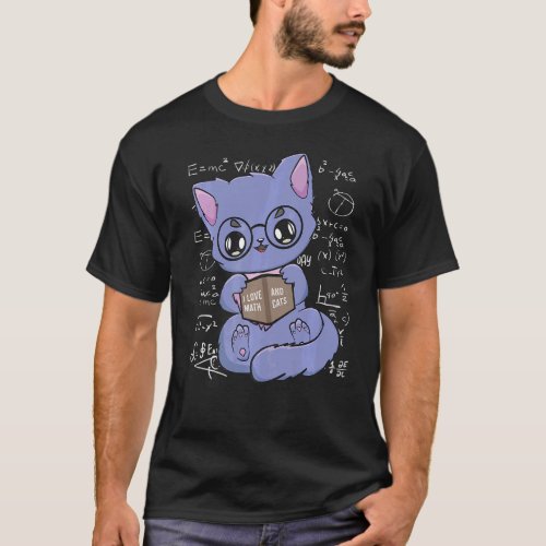 I Love Math And Cats Black Cat Feline Mathematics  T_Shirt