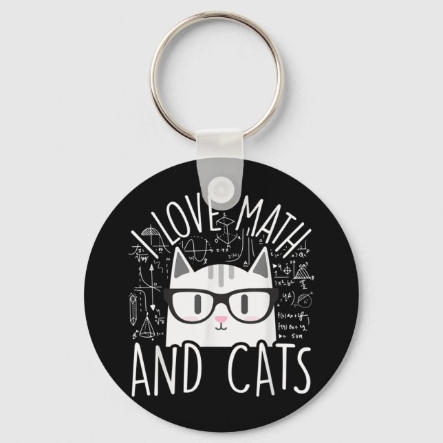 I Love Math And Cats Cute Kitty Cat Keychain (Front)