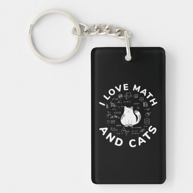 I Love Math And Cats Funny Cat Lover and Math Keychain (Front)