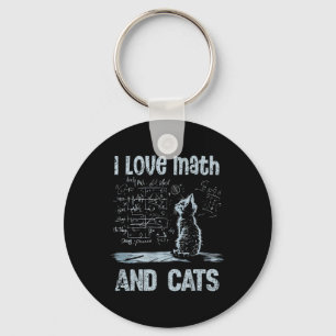 I Love Math And Cats Funny Cat Lover Science Teach Keychain