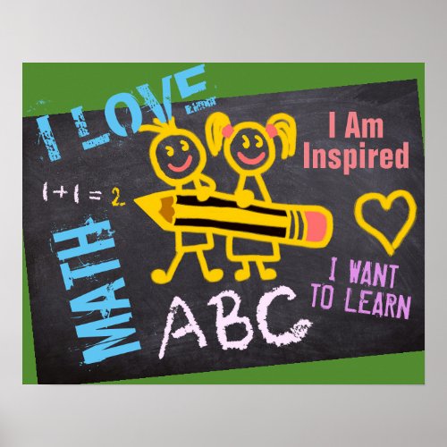 I Love Math Chalk Drawings Blackboard Personalized Poster