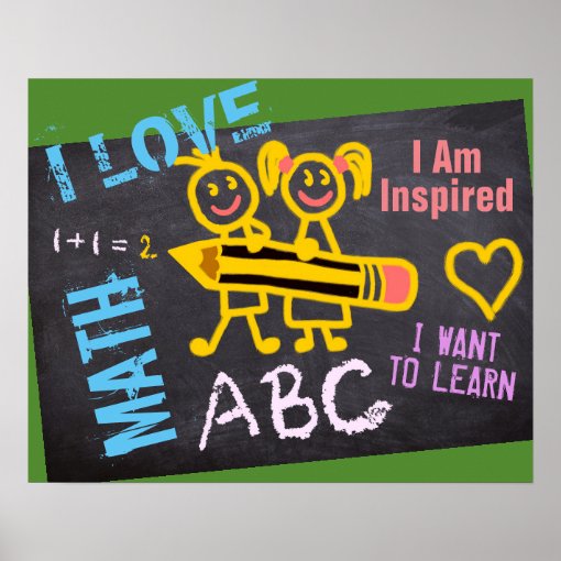 I Love Math Chalk Drawings Blackboard Personalized Poster | Zazzle