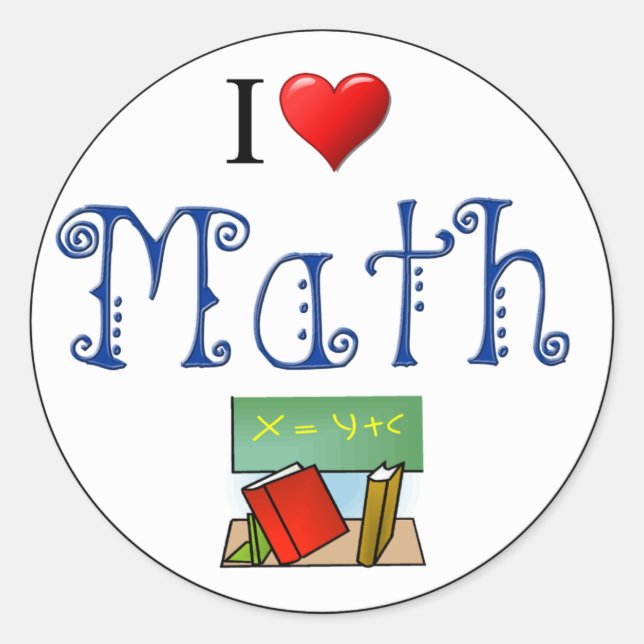 I Love Math Heart Books Classroom Classic Round Sticker (Front)