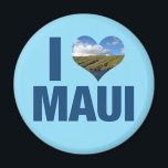 I Love Maui Hawaii Cute Hawaiian Photography Magnet<br><div class="desc">I love Maui Hawaii magnet with a cute heart shaped photo of the blue Hawaiian ocean and green mountains. Beautiful coastal waters make me happy on summer vacation. A cute keepsake photography gift with windmills on a hill.</div>