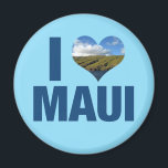 I Love Maui Hawaii Cute Hawaiian Photography Magnet<br><div class="desc">I love Maui Hawaii magnet with a cute heart shaped photo of the blue Hawaiian ocean and green mountains. Beautiful coastal waters make me happy on summer vacation. A cute keepsake photography gift with windmills on a hill.</div>