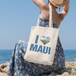 I Love Maui Hawaii Cute Hawaiian Vacation Tote Bag<br><div class="desc">I love Maui Hawaii tote bag with a cute heart shaped photo of the blue Hawaiian ocean and green mountains. Beautiful coastal waters make me happy on summer vacation. A cute keepsake gift with windmills on a hill.</div>