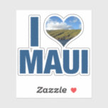 I Love Maui Hawaii Sticker<br><div class="desc">I love Maui Hawaii sticker with a cute heart shaped photo of the blue Hawaiian ocean and green mountains. Beautiful coastal waters make me happy on summer vacation. Cute keepsake photography design with windmills on a hill.</div>