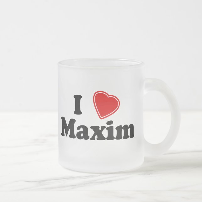 I Love Maxim Frosted Glass Coffee Mug (Right)