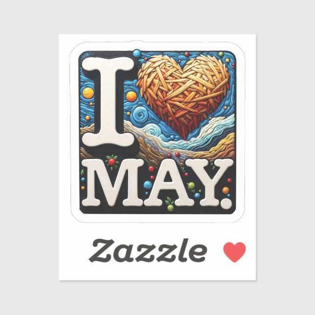 I Love MAY Artistic Heart  Sticker (Sheet)