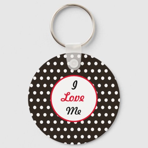 I Love Me Polka Dot Keychain Black  White  Red