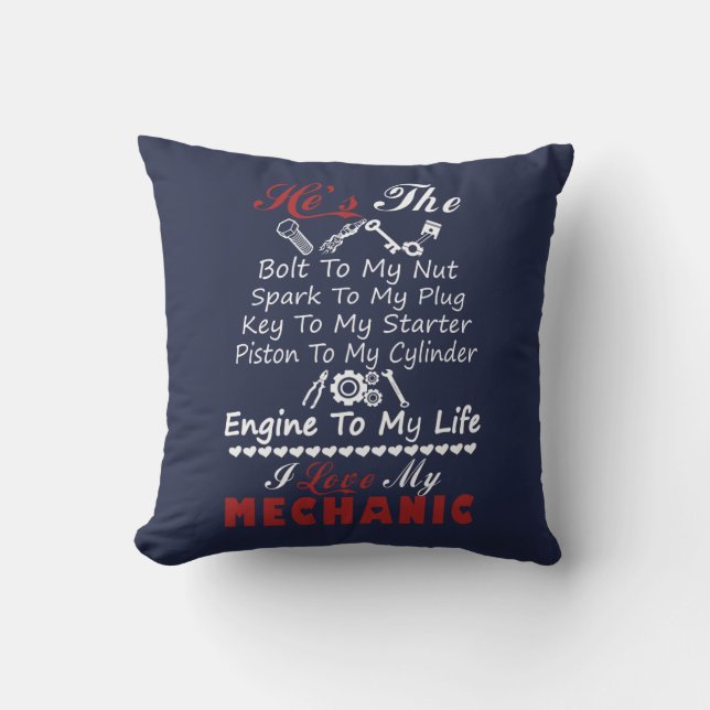 I love MECHANIC Throw Pillow (Front)
