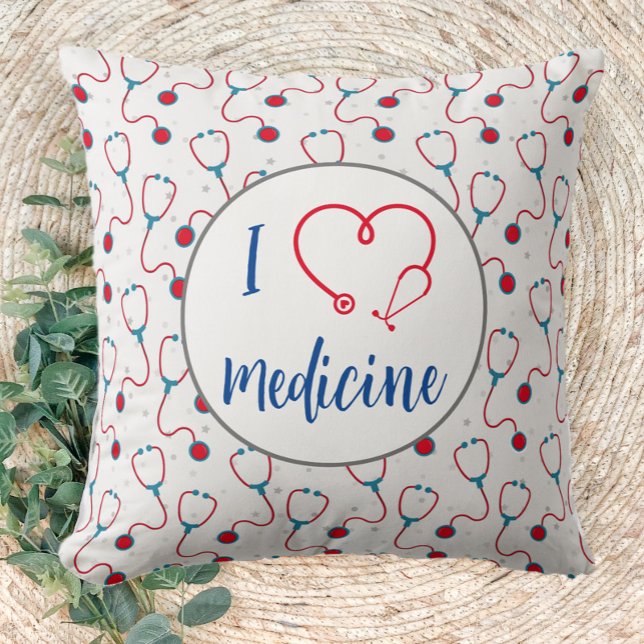 "I love medicine" stethoscope medical doctor gift Throw Pillow (Creator Uploaded)