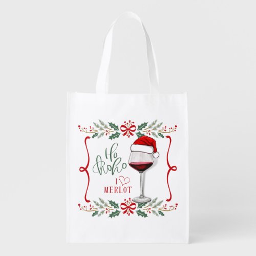 I Love Merlot Christmas Grocery Bag