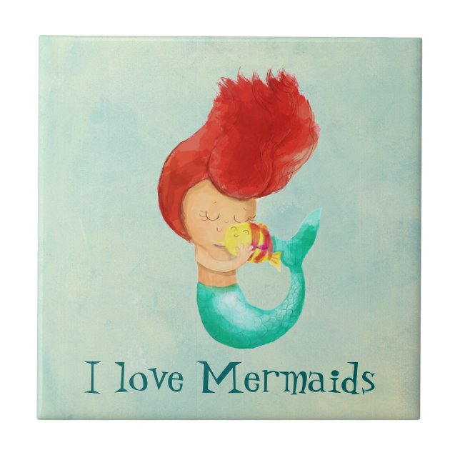 I love Mermaids Ceramic Tile (Front)