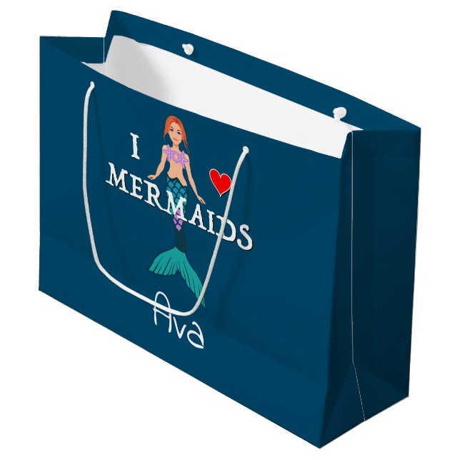 I Love Mermaids Design - Gift Bag - Large (Front Angled)