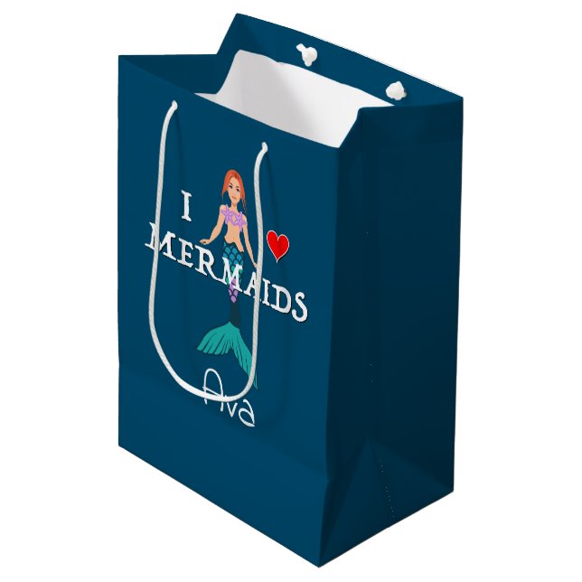 I Love Mermaids Design - Gift Bag - Medium (Front Angled)