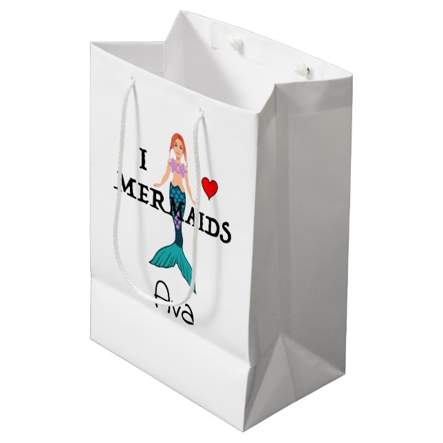 I Love Mermaids Design - Gift Bag - Medium (Front Angled)