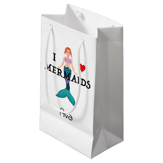 I Love Mermaids Design - Gift Bag - Small (Front Angled)