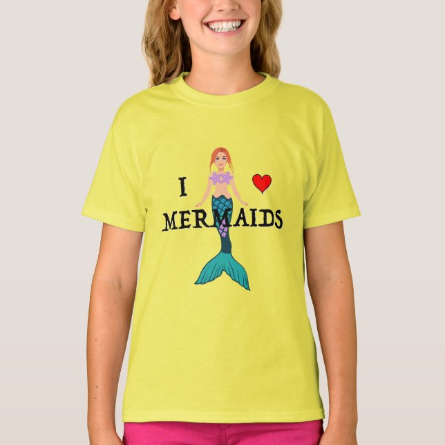 I Love Mermaids Design - Girls' Basic T-Shirt (Front)