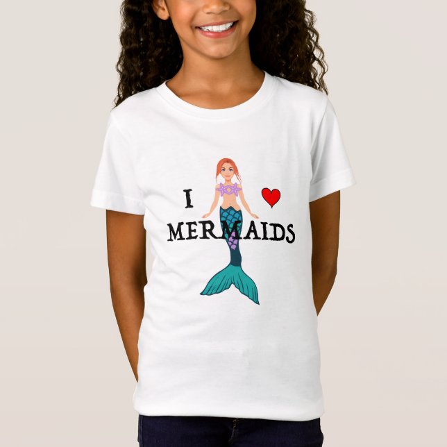 I Love Mermaids Design - Girls' Fine Jersey T-Shir T-Shirt (Front)