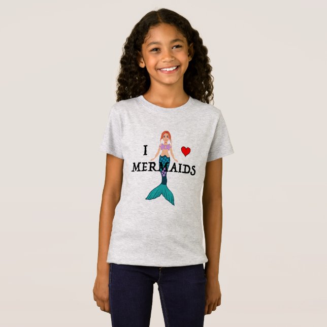 I Love Mermaids Design - Girls' Fine Jersey T-Shir T-Shirt (Front Full)