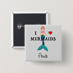 I Love Mermaids Design - Square Button