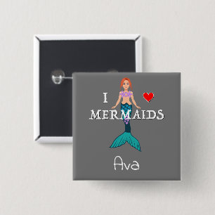 I Love Mermaids Design - Square Magnet Button
