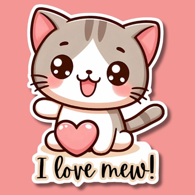 I Love Mew Kawaii Kitten Waterproof Sticker (Creator Uploaded)