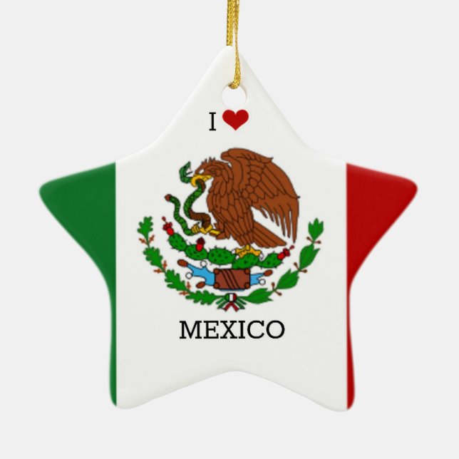 I Love Mexico, Mexican Flag Ceramic Ornament (Back)