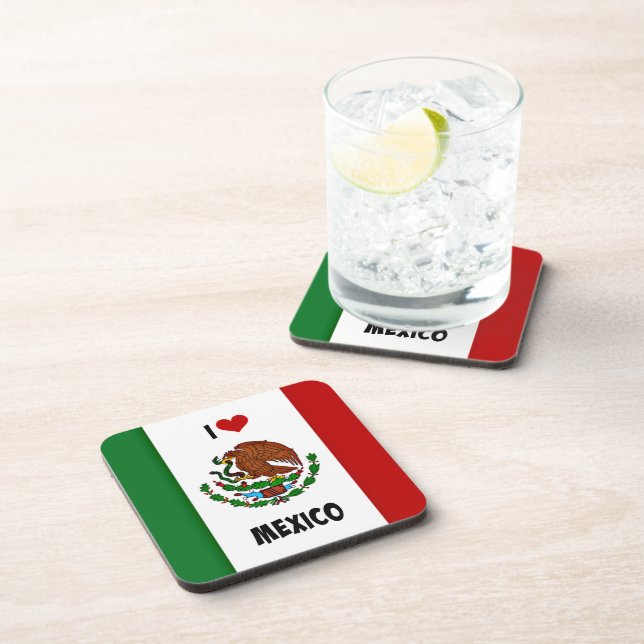 I Love Mexico, Mexican Flag Drink Coaster (Right Side)