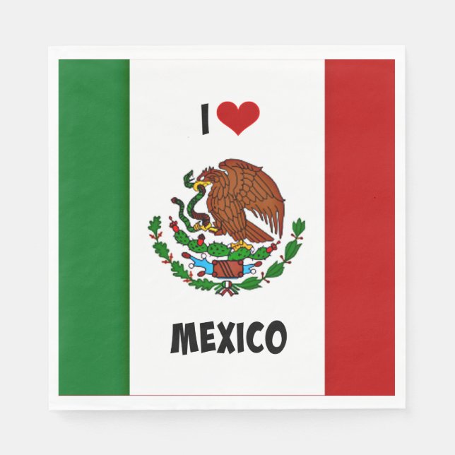 I Love Mexico, Mexican Flag Paper Napkins (Front)