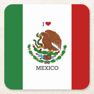 i love mexico - mexican flag, square paper coaster