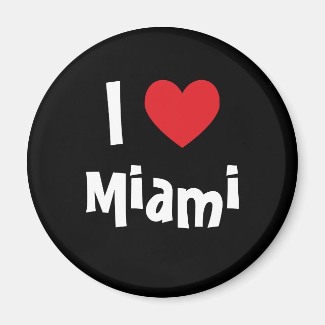 I Love Miami Red Heart White on Black Magnet (Front)