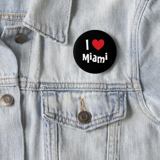 I Love Miami Red Heart White on Black Pinback Button (In Situ)