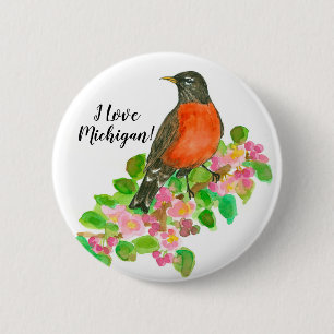 I Love Michigan American Robin Button