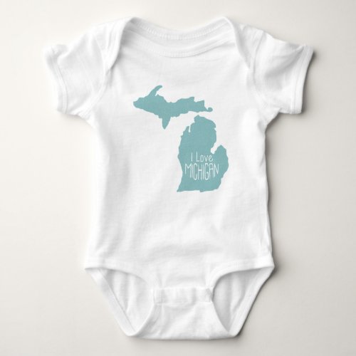I Love Michigan Blue Gray Baby Bodysuit