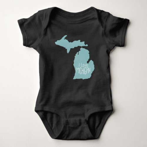 I Love Michigan Blue Gray Baby Bodysuit