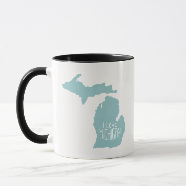 I Love Michigan Blue Gray Mug (Left)