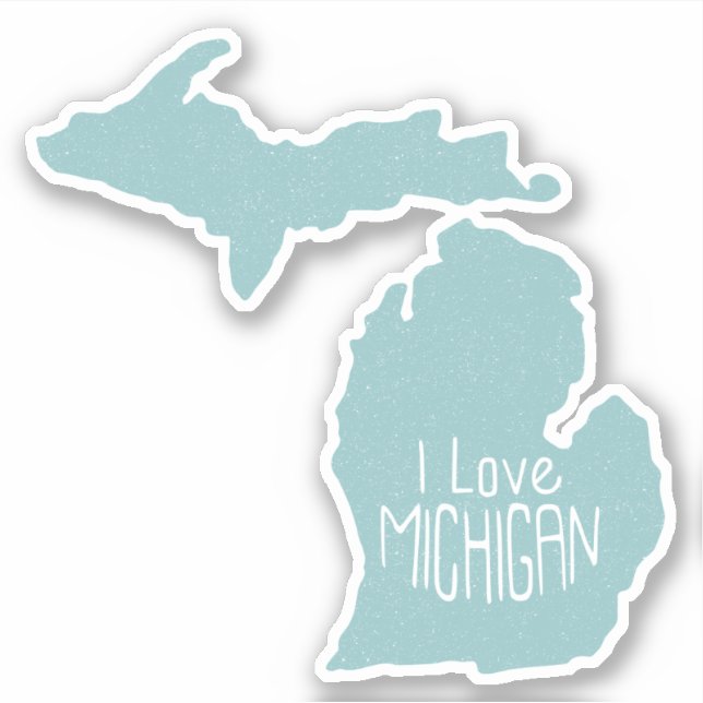 I Love Michigan Blue Gray Sticker (Front)