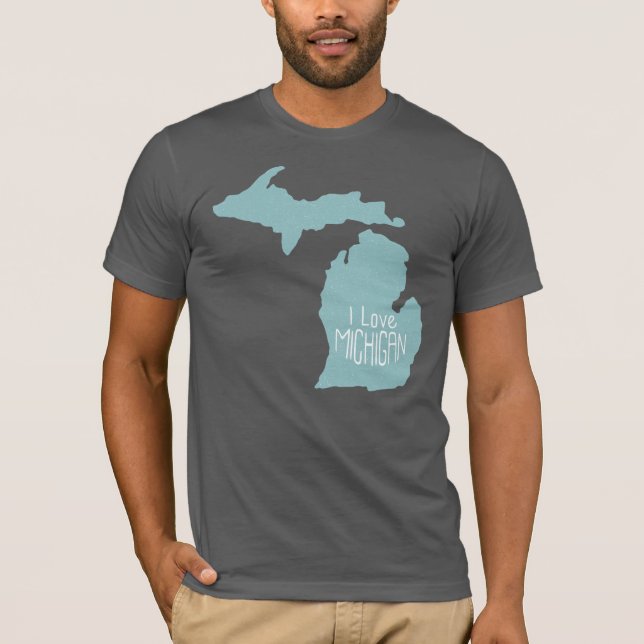 I Love Michigan Blue Gray T-Shirt (Front)