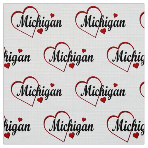 I Love Michigan Hearts Fabric