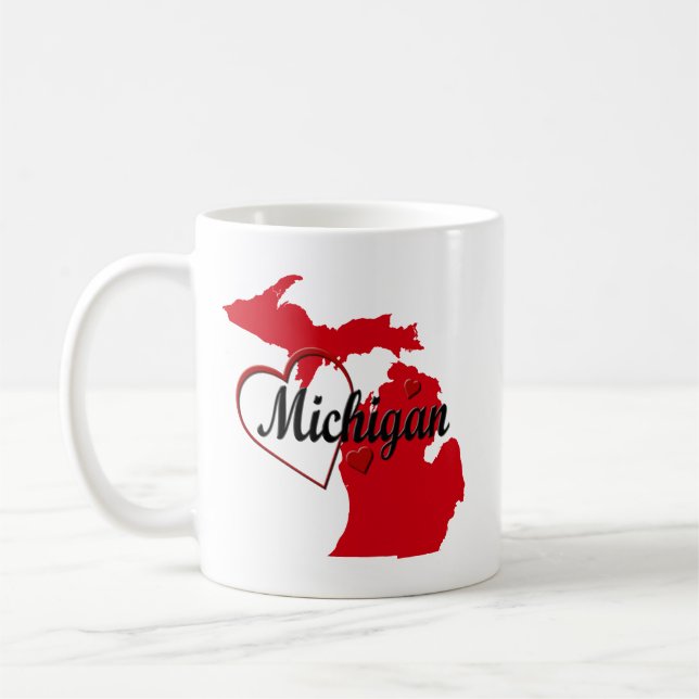 I Love Michigan Hearts Map  Coffee Mug (Left)