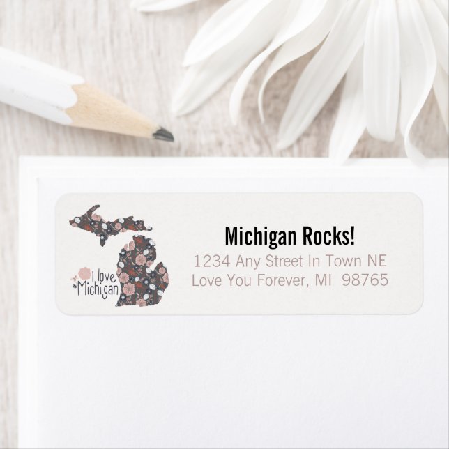 I Love Michigan Playful Floral Pink Brown Black Label (Insitu)