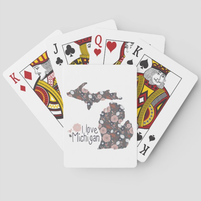 I Love Michigan Playful Floral Pink Brown Black Poker Cards (Back)