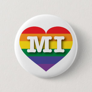 I Love Michigan Rainbow Heart Button