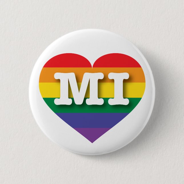 I Love Michigan Rainbow Heart Button (Front)