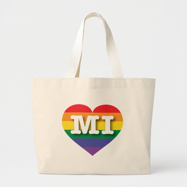 I Love Michigan Rainbow Heart Large Tote Bag (Front)