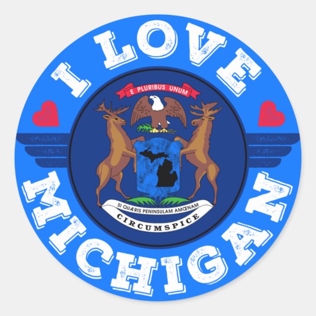 I Love Michigan State Map and Flag Classic Round Sticker (Front)
