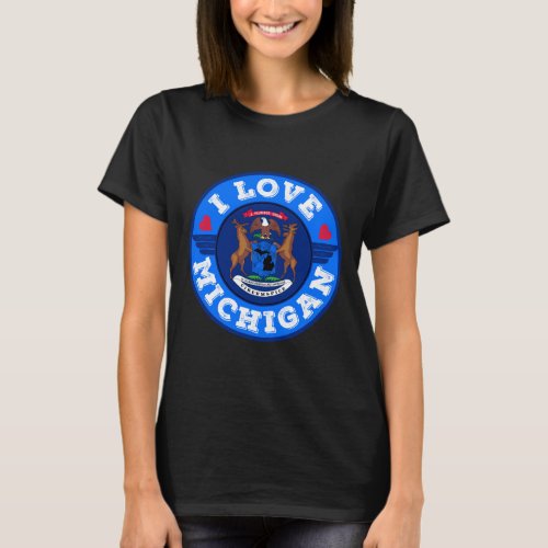 I Love Michigan State Map and Flag T_Shirt