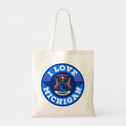 I Love Michigan State Map and Flag Tote Bag
